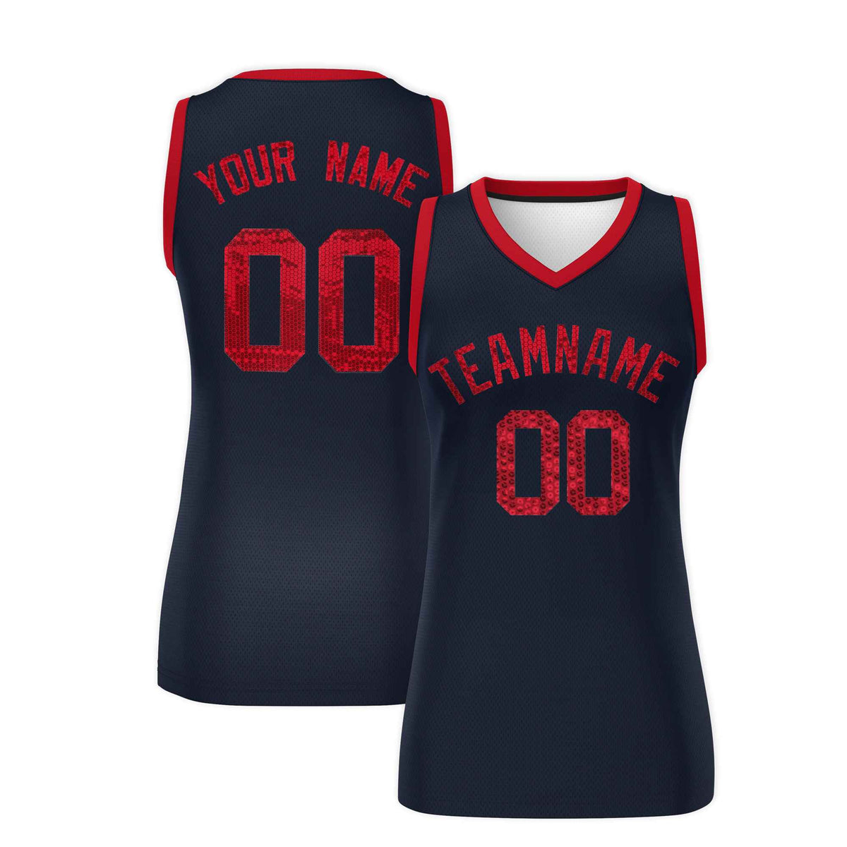 Custom Navy Red Women Basketball Jersey Sequined Dress