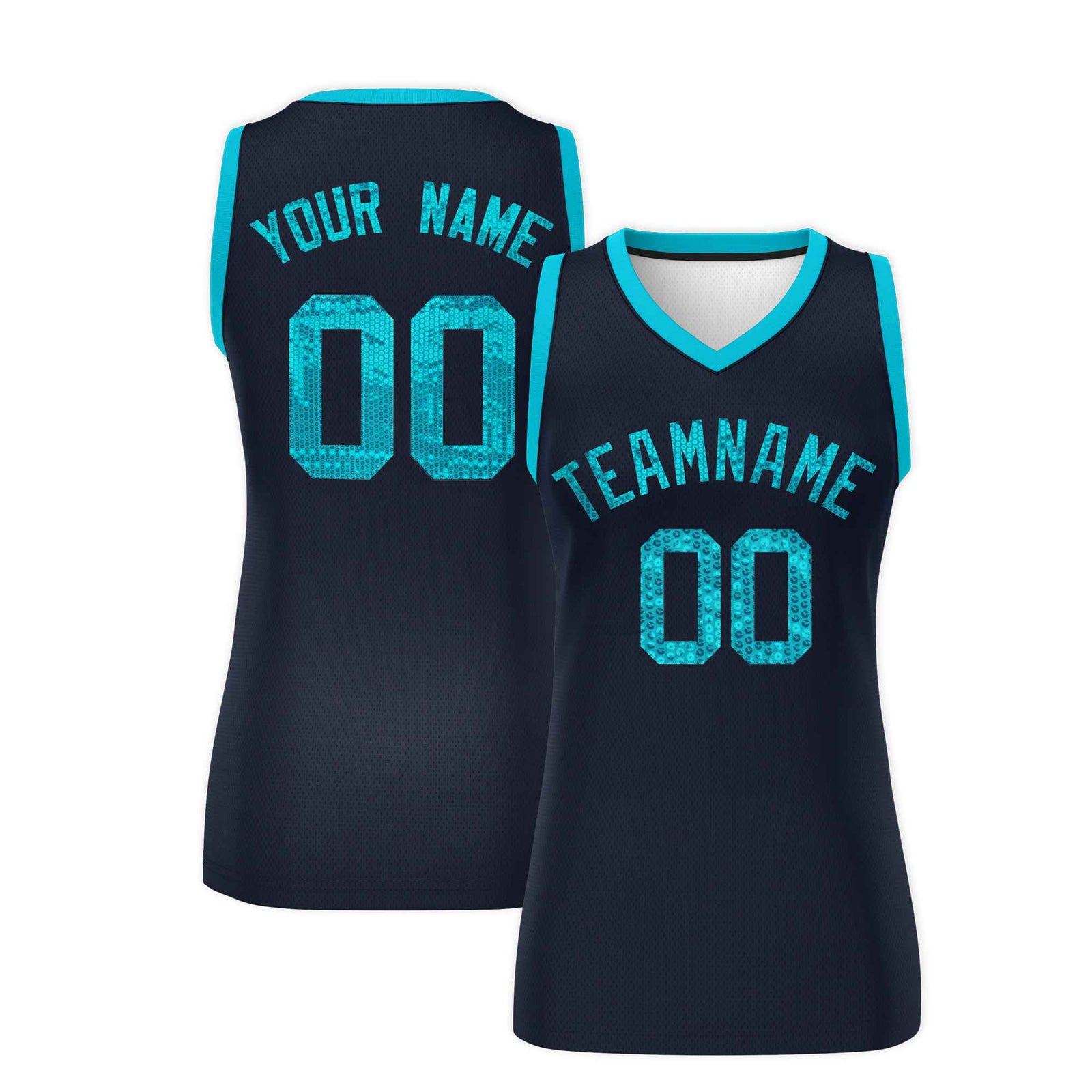 Custom Navy Sky Blue Women Basketball Jersey Sequined Dress