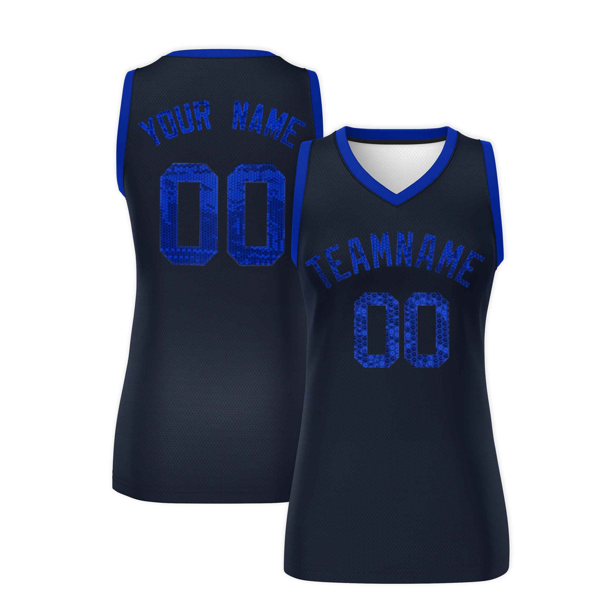 Custom Navy Royal Women Basketball Jersey Sequined Dress