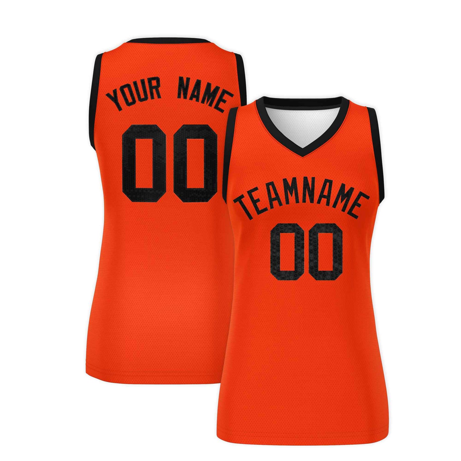 Custom Orange Black Women Basketball Jersey Sequined Dress
