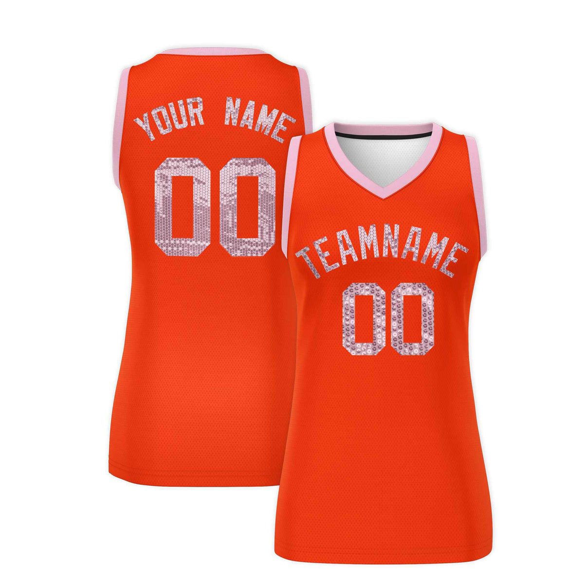 Custom Orange Light Pink Women Basketball Jersey Sequined Dress