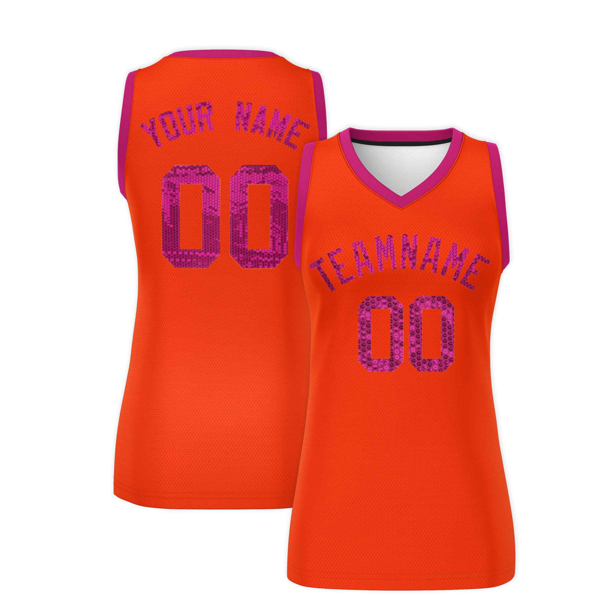 Custom Orange Pink Women Basketball Jersey Sequined Dress
