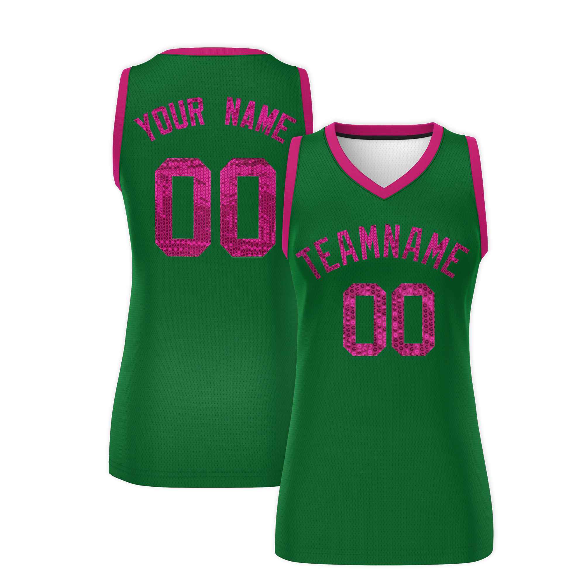 Custom Kelly Green Pink Women Basketball Jersey Sequined Dress