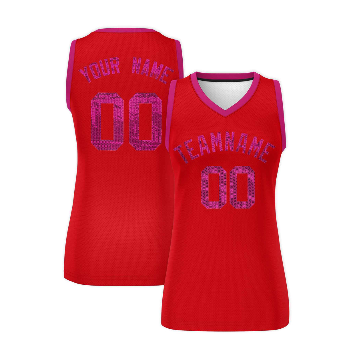 Custom Red Pink Women Basketball Jersey Sequined Dress