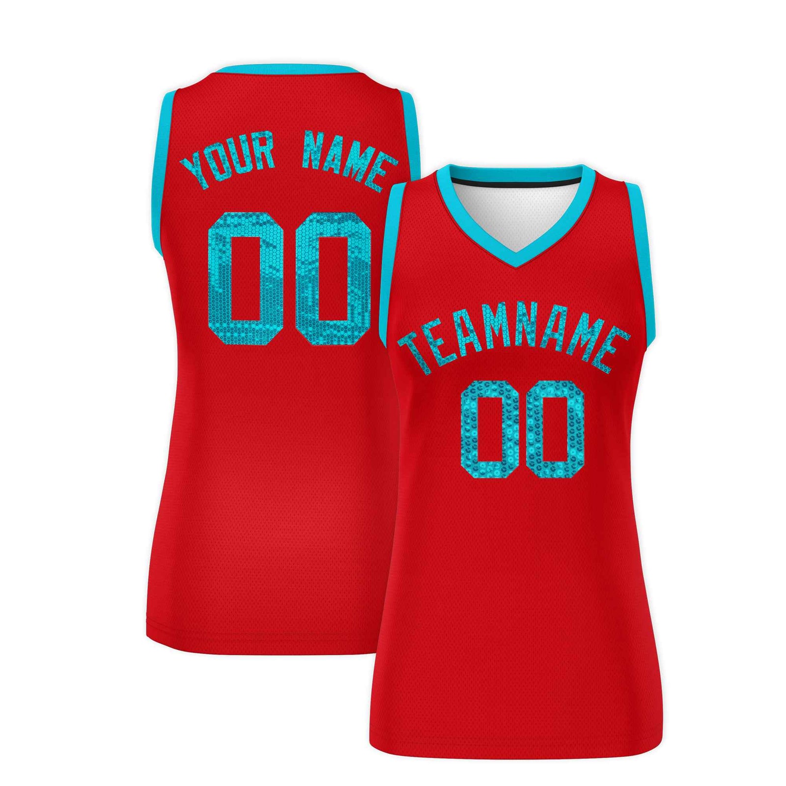 Custom Red Sky Blue Women Basketball Jersey Sequined Dress