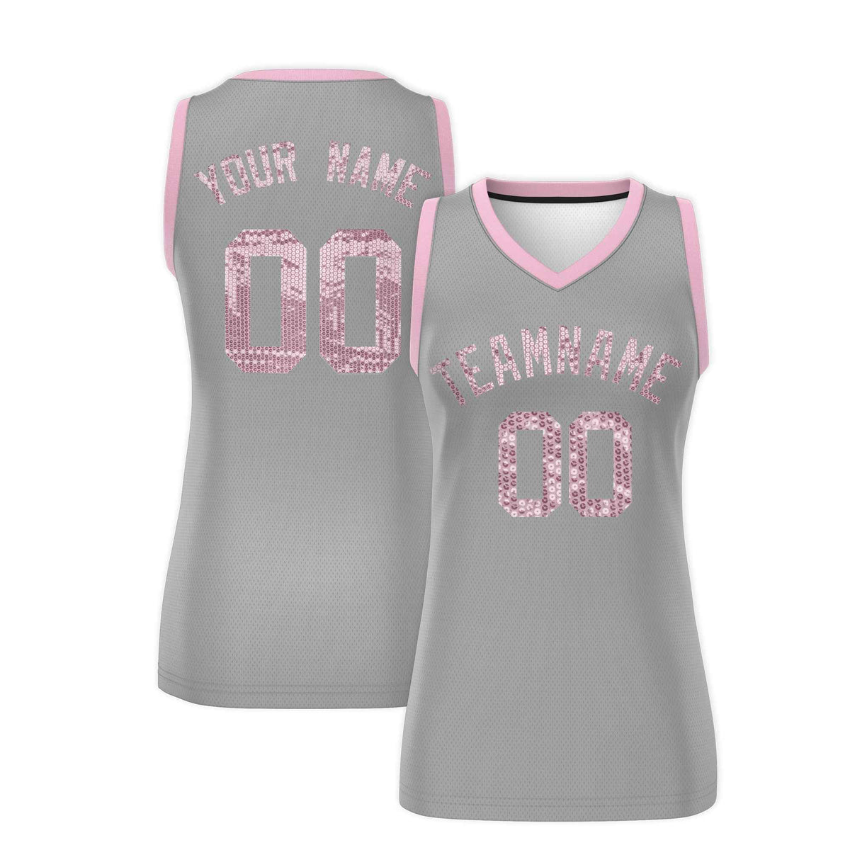 Custom Silver Light Pink Women Basketball Jersey Sequined Dress