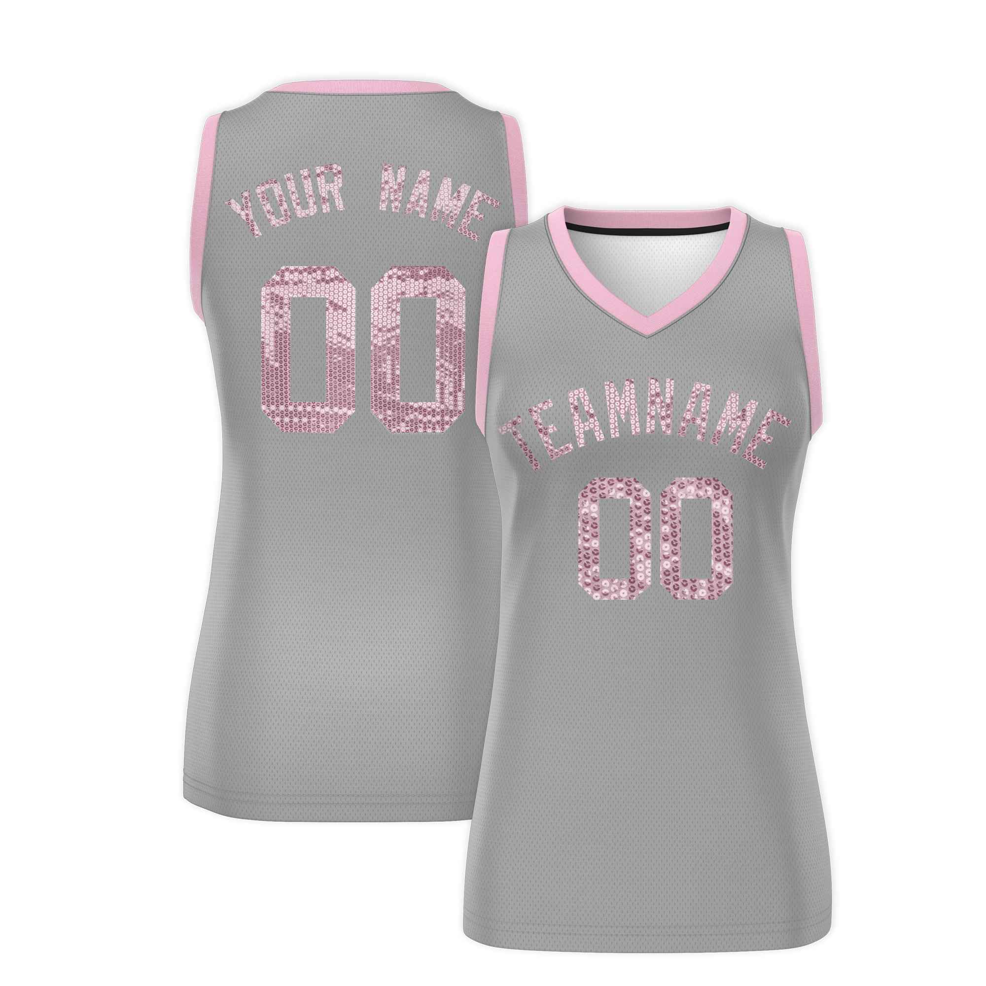 Custom Silver Light Pink Women Basketball Jersey Sequined Dress