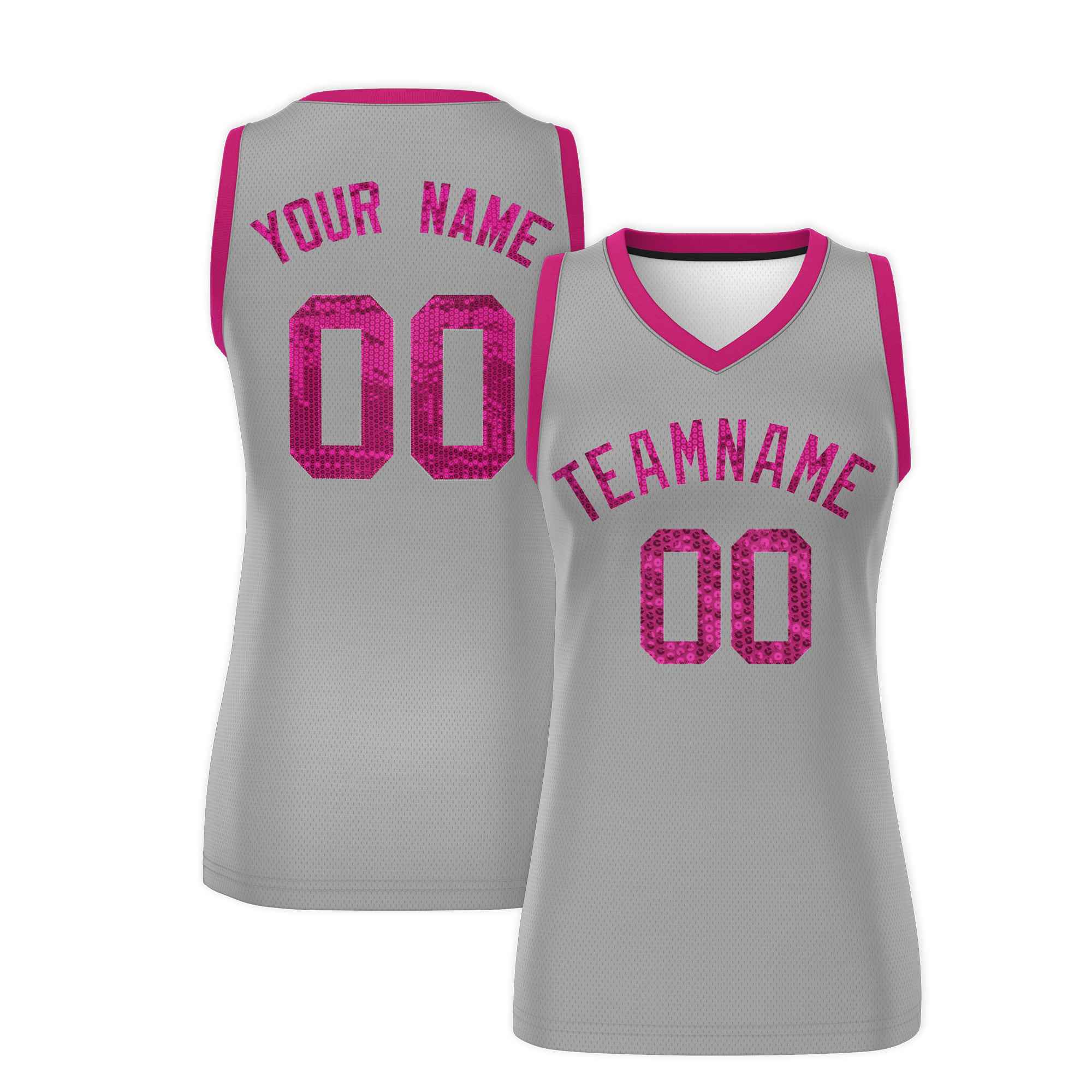 Custom Silver Pink Women Basketball Jersey Sequined Dress