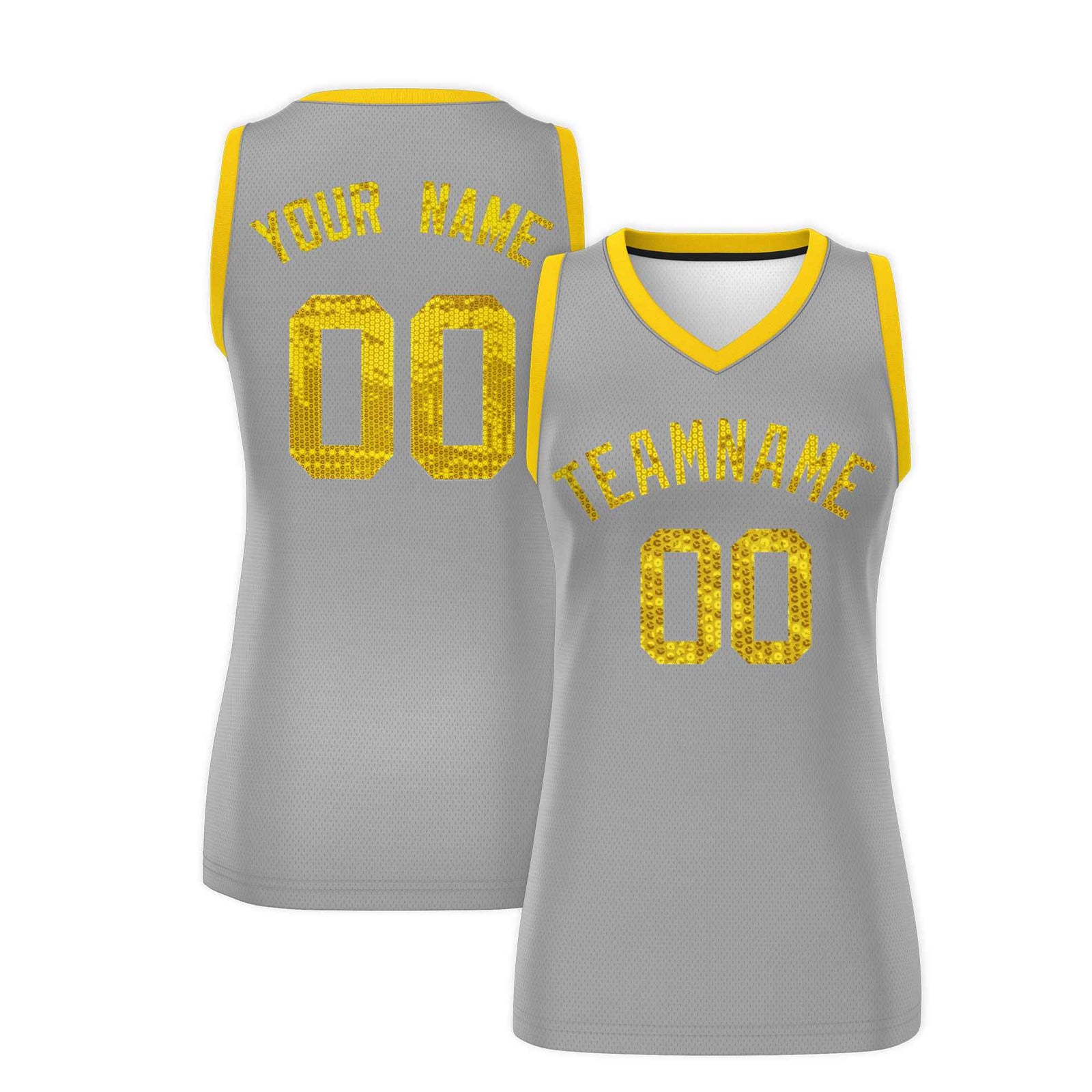 Custom Silver Gold Women Basketball Jersey Sequined Dress