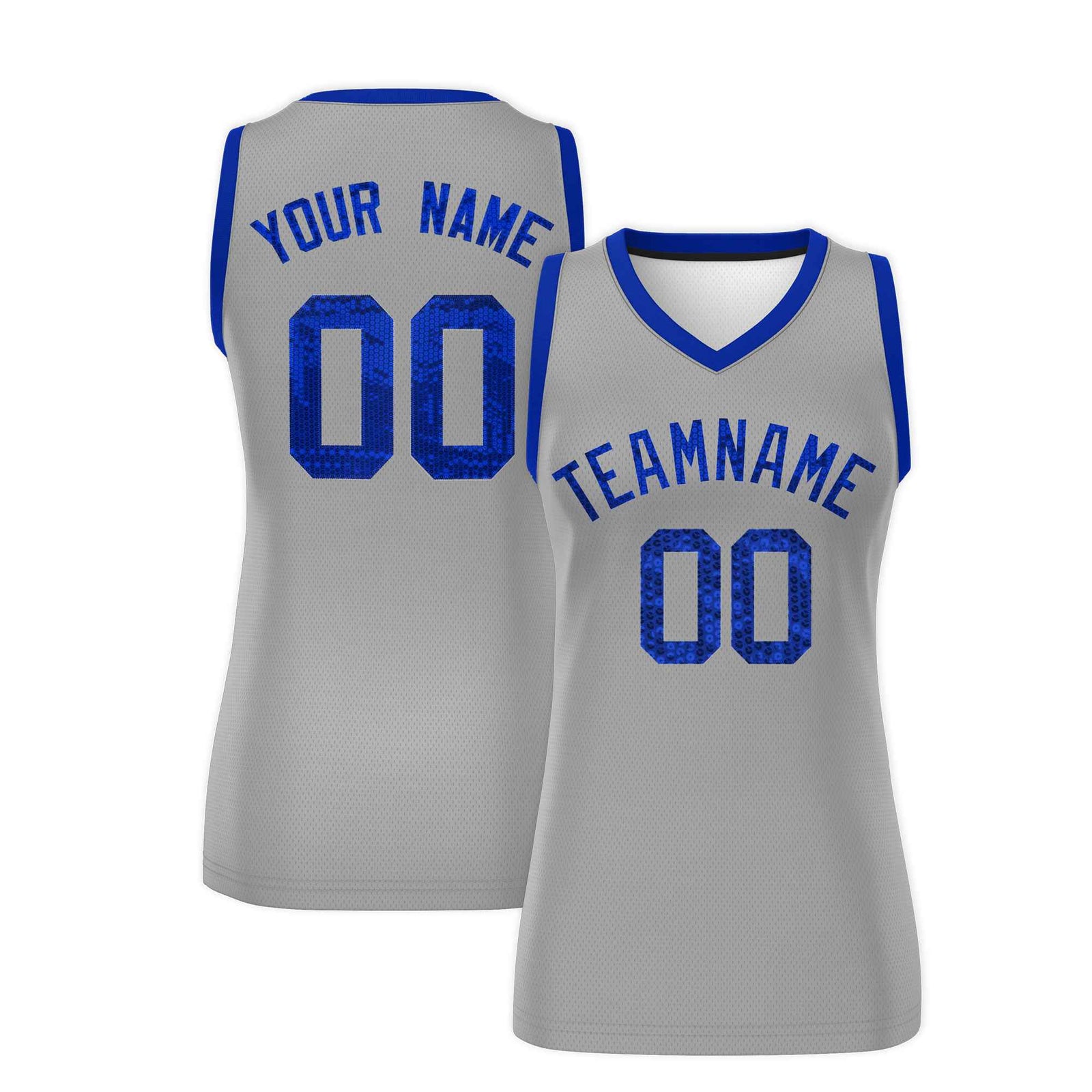Custom Silver Royal Women Basketball Jersey Sequined Dress