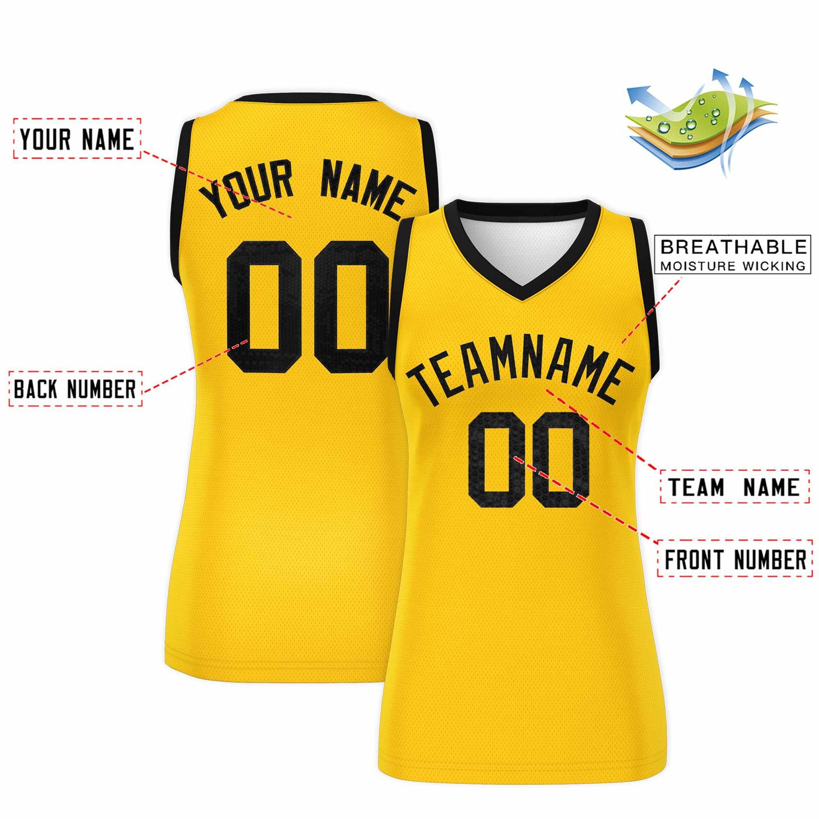 Custom Gold Black Women Basketball Jersey Sequined Dress