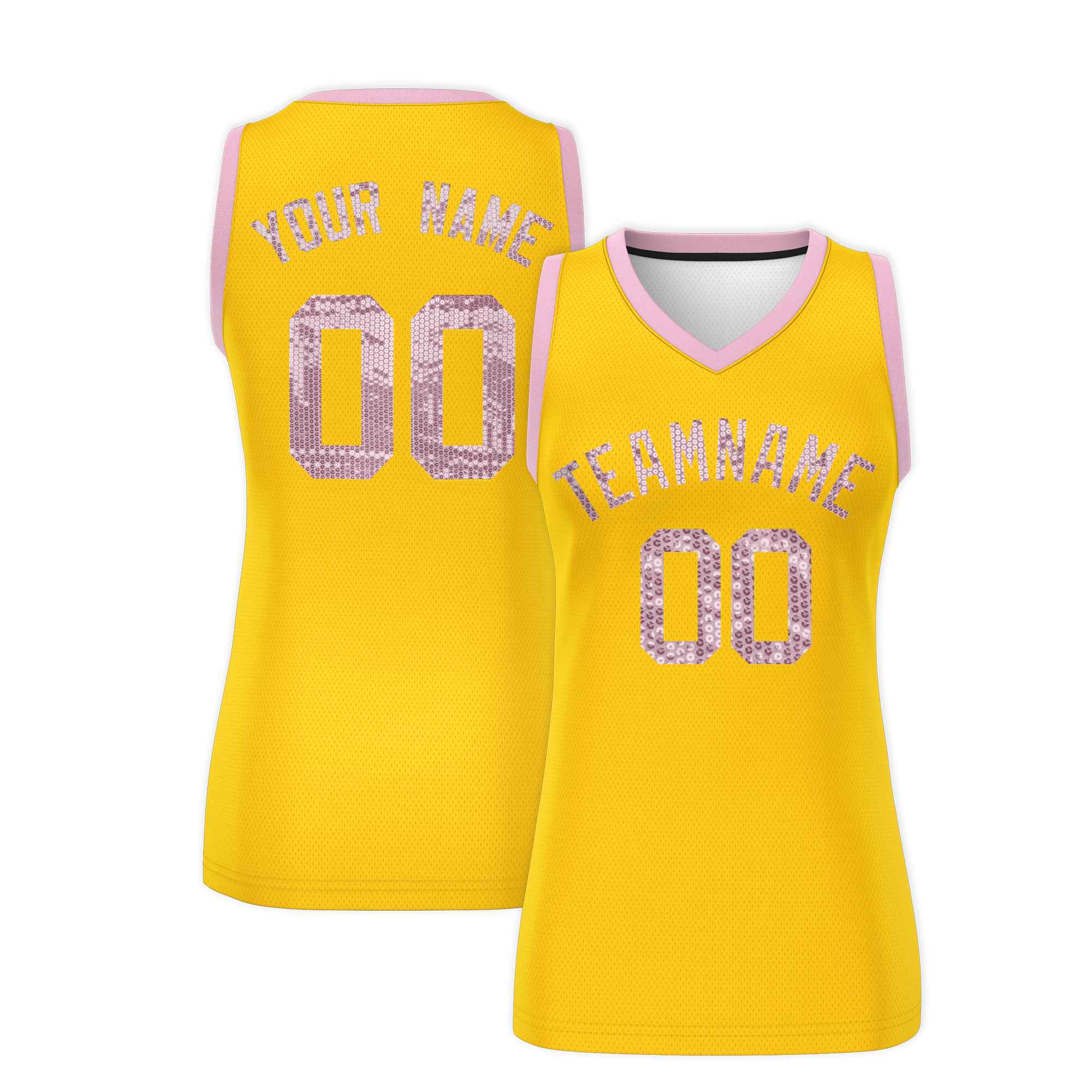 Custom Gold Light Pink Women Basketball Jersey Sequined Dress
