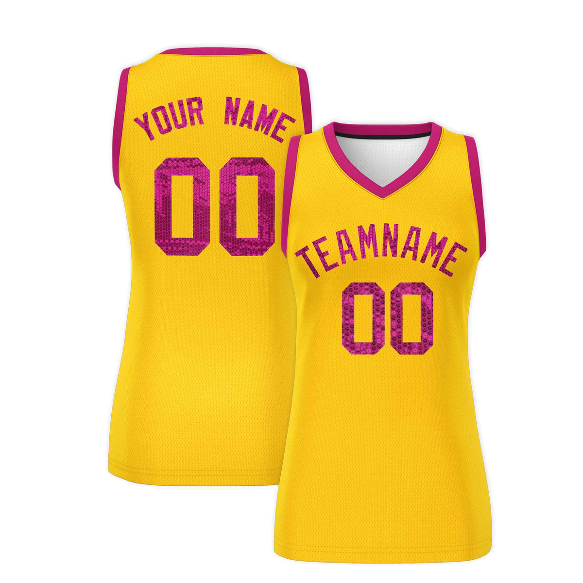 Custom Gold Pink Women Basketball Jersey Sequined Dress