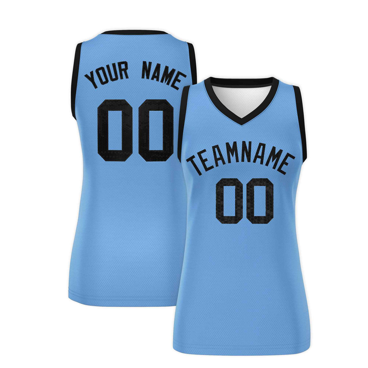 Custom Light Blue Black Women Basketball Jersey Sequined Dress