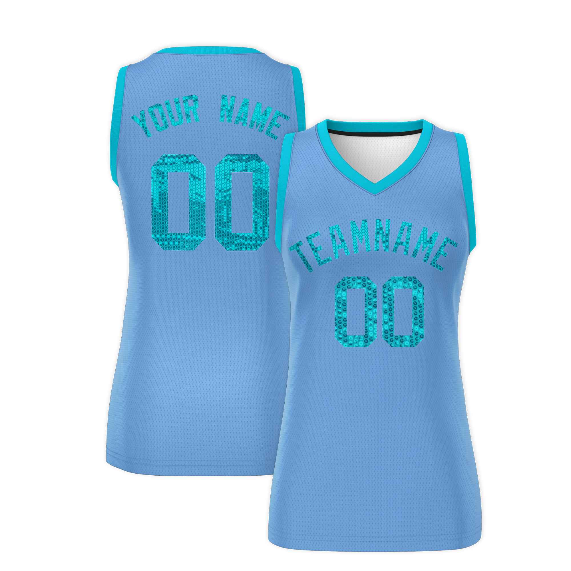 Custom Light Blue Sky Blue Women Basketball Jersey Sequined Dress