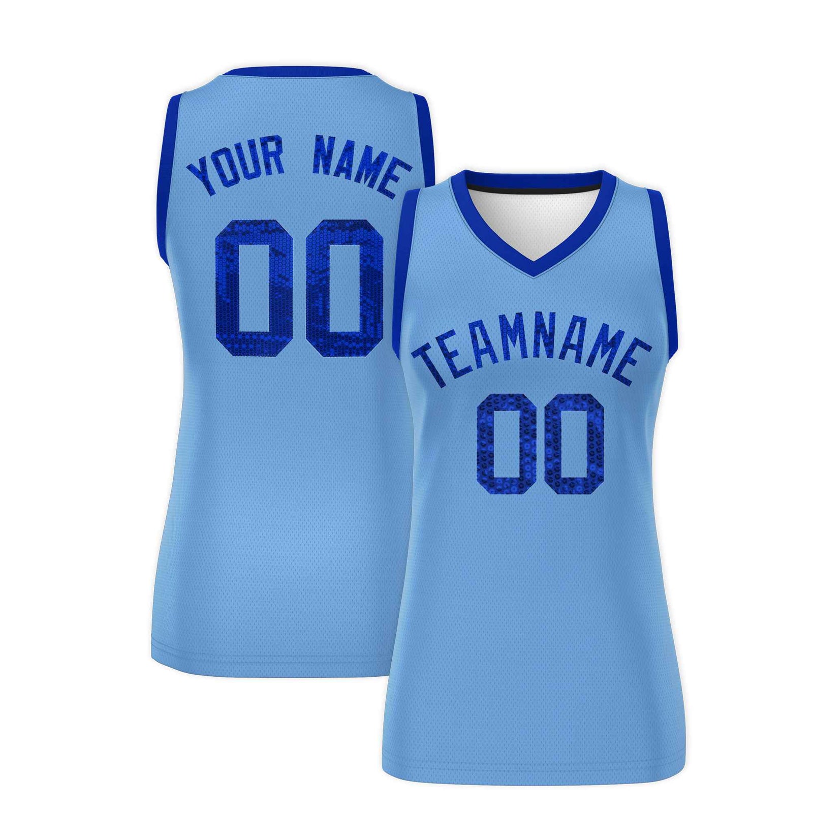 Custom Light Blue Royal Women Basketball Jersey Sequined Dress