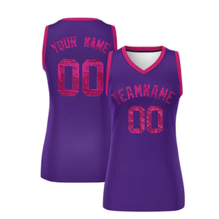 Custom Purple Pink Women Basketball Jersey Sequined Dress - Style 1