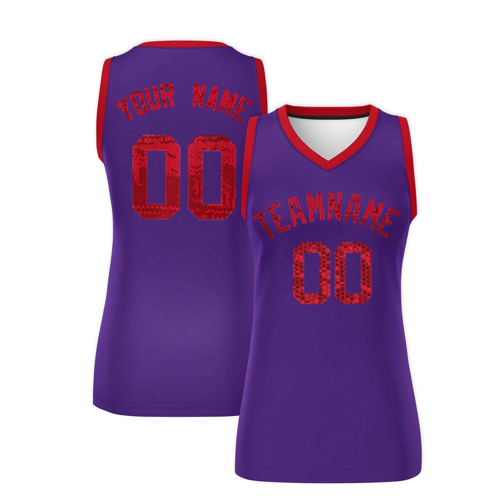 Custom Purple Red Women Basketball Jersey Sequined Dress