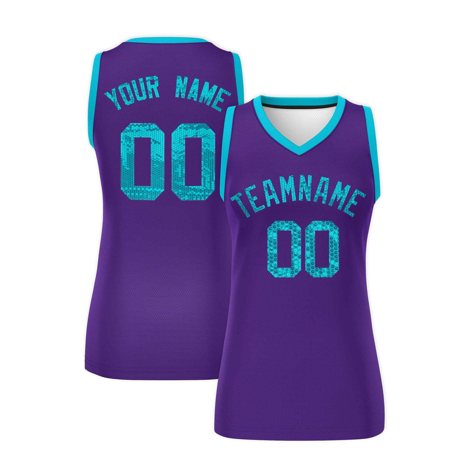 Custom Purple Sky Blue Women Basketball Jersey Sequined Dress
