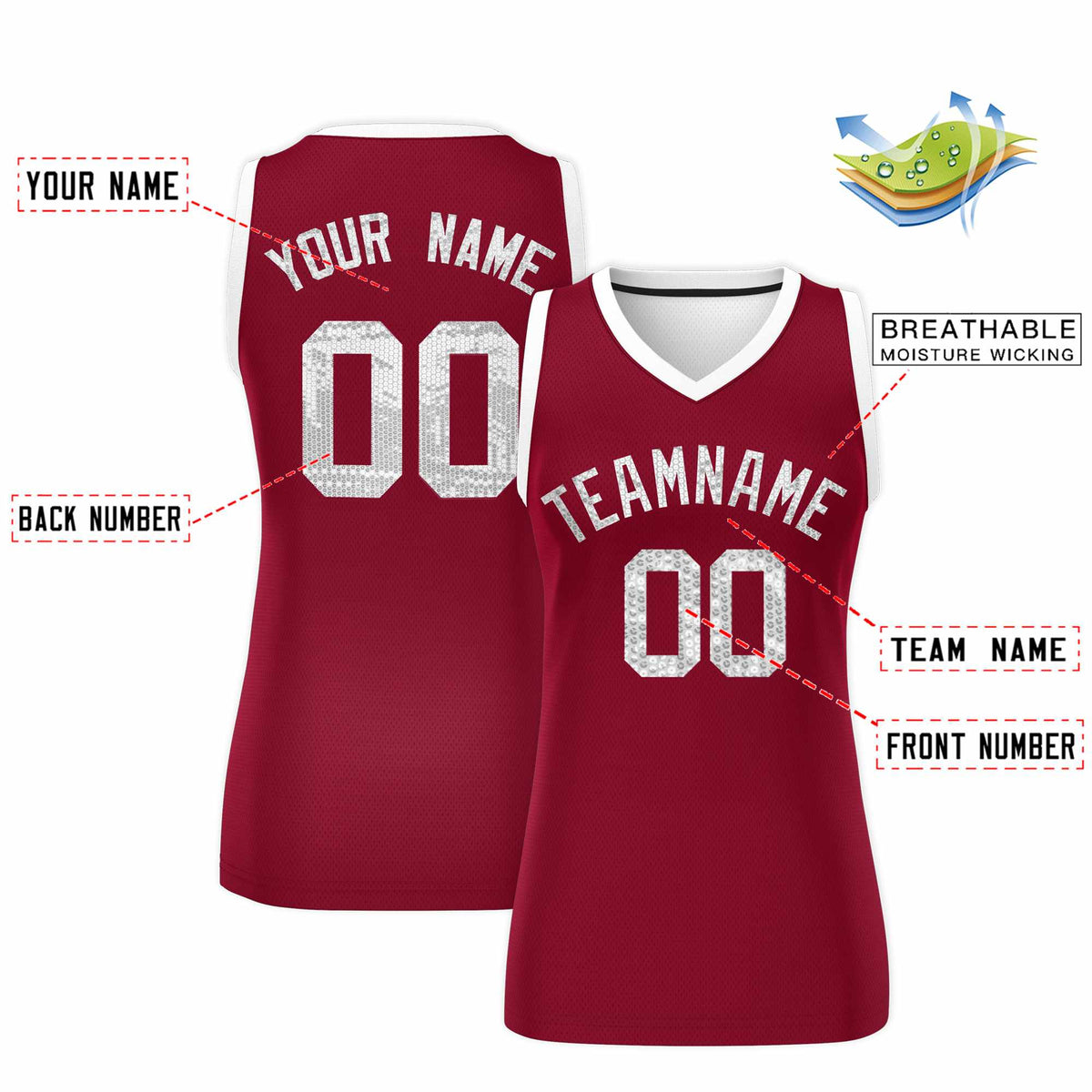 Custom Crimson White Women Basketball Jersey Sequined Dress