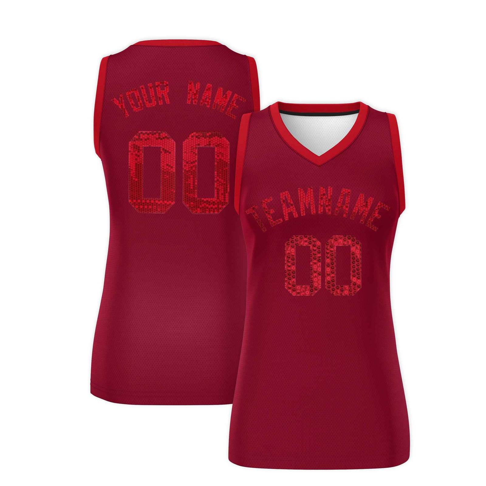 Custom Crimson Red Women Basketball Jersey Sequined Dress