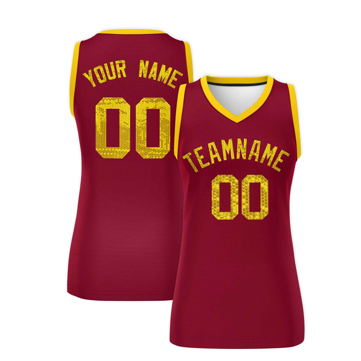 Custom Crimson Gold Women Basketball Jersey Sequined Dress