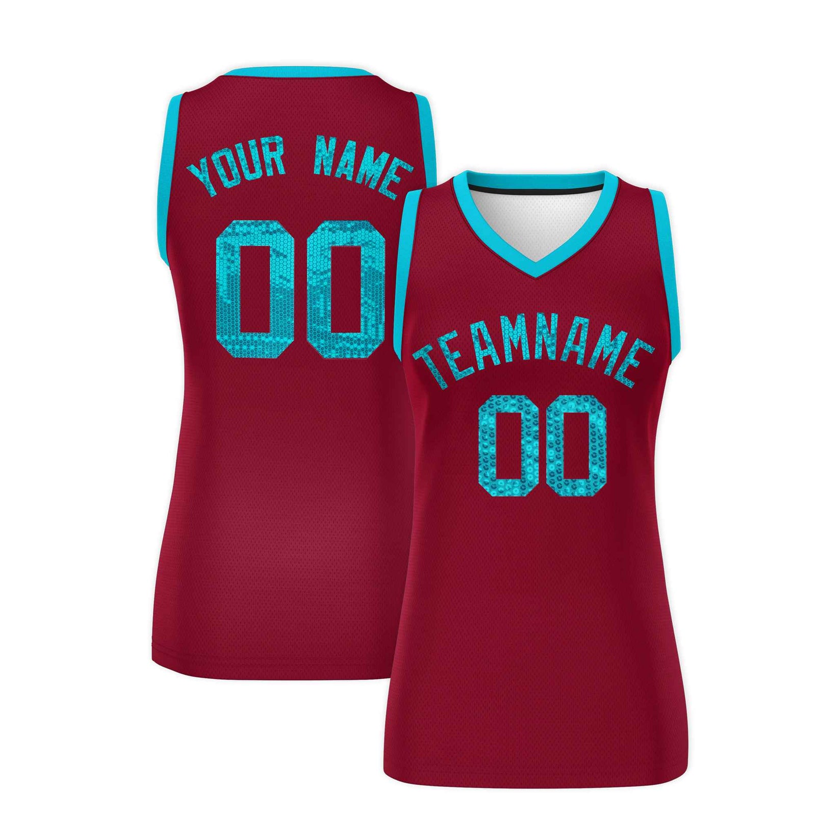 Custom Crimson Sky Blue Women Basketball Jersey Sequined Dress