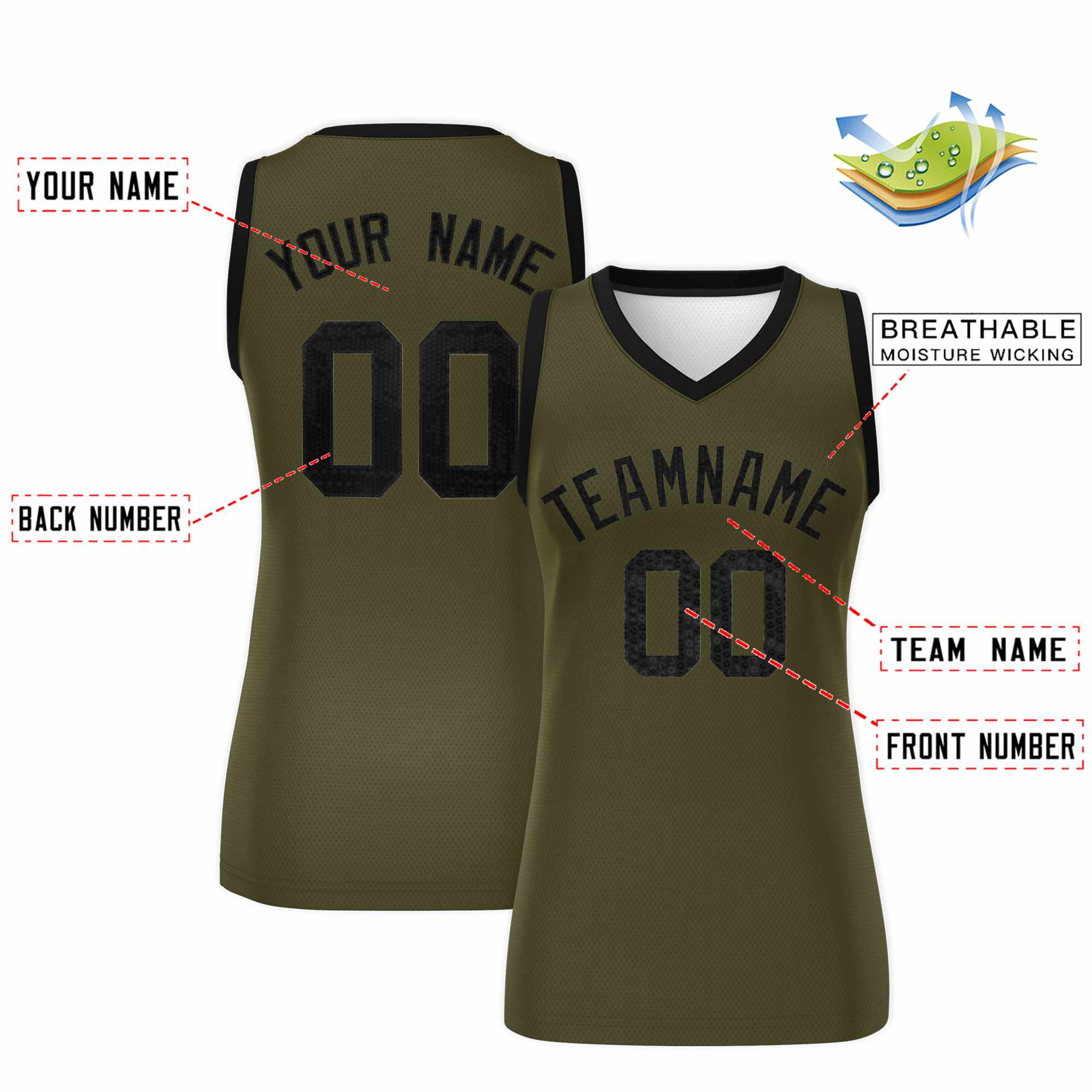 Custom Olive Black Women Basketball Jersey Sequined Dress