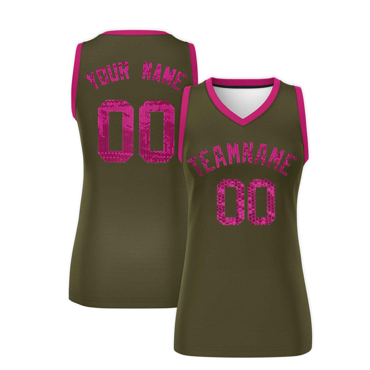 Custom Olive Pink Women Basketball Jersey Sequined Dress