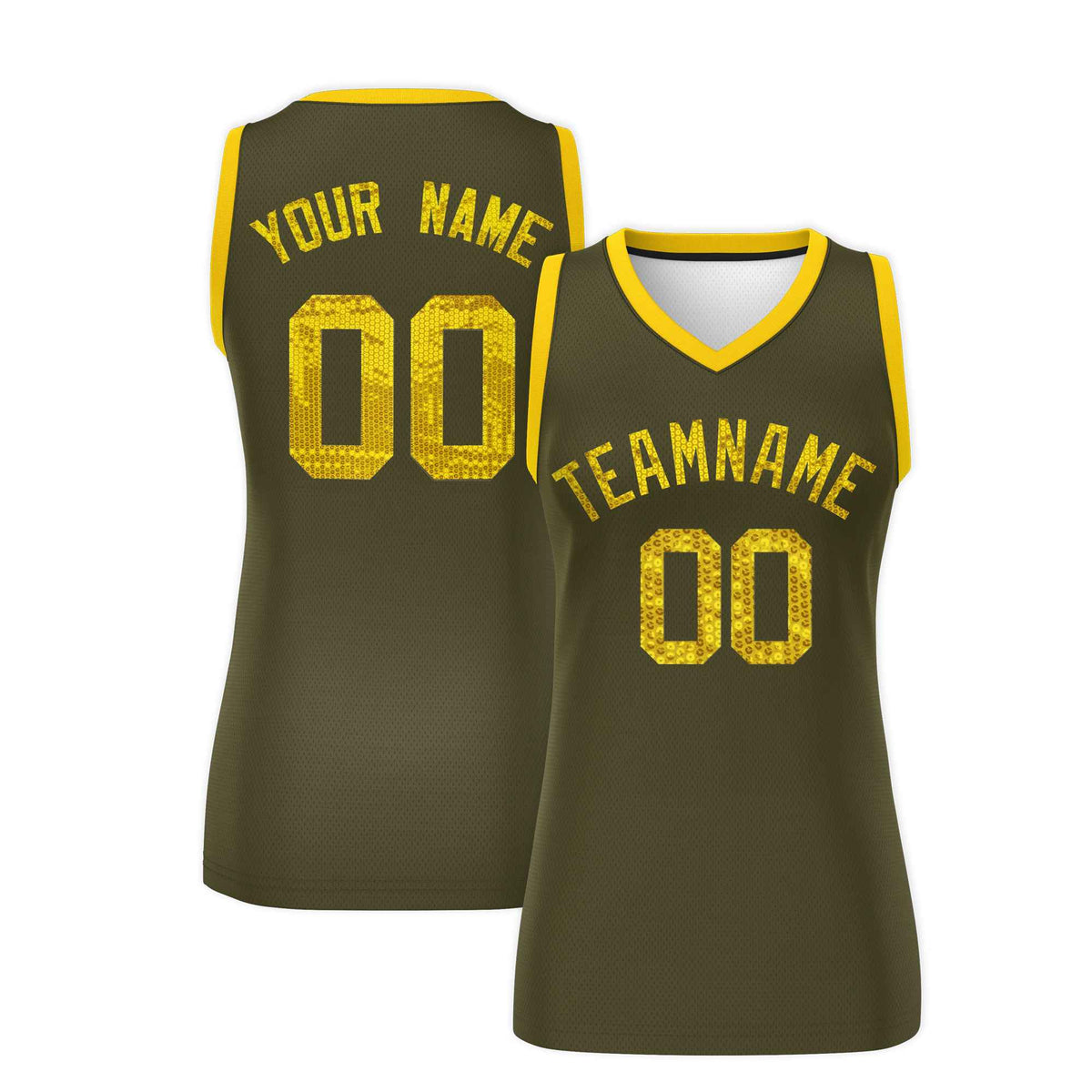 Custom Olive Gold Women Basketball Jersey Sequined Dress
