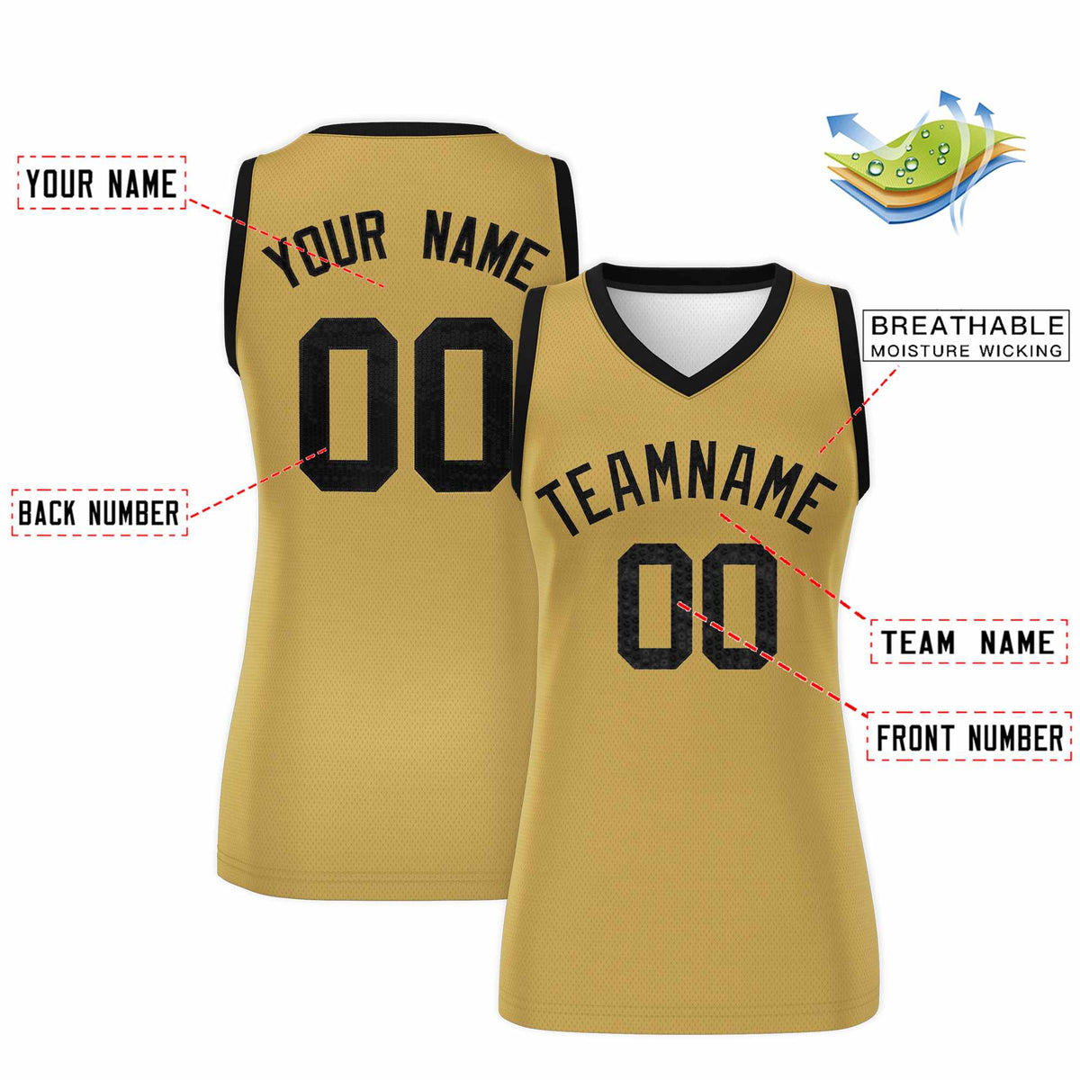 Custom Old Gold Black Women Basketball Jersey Sequined Dress