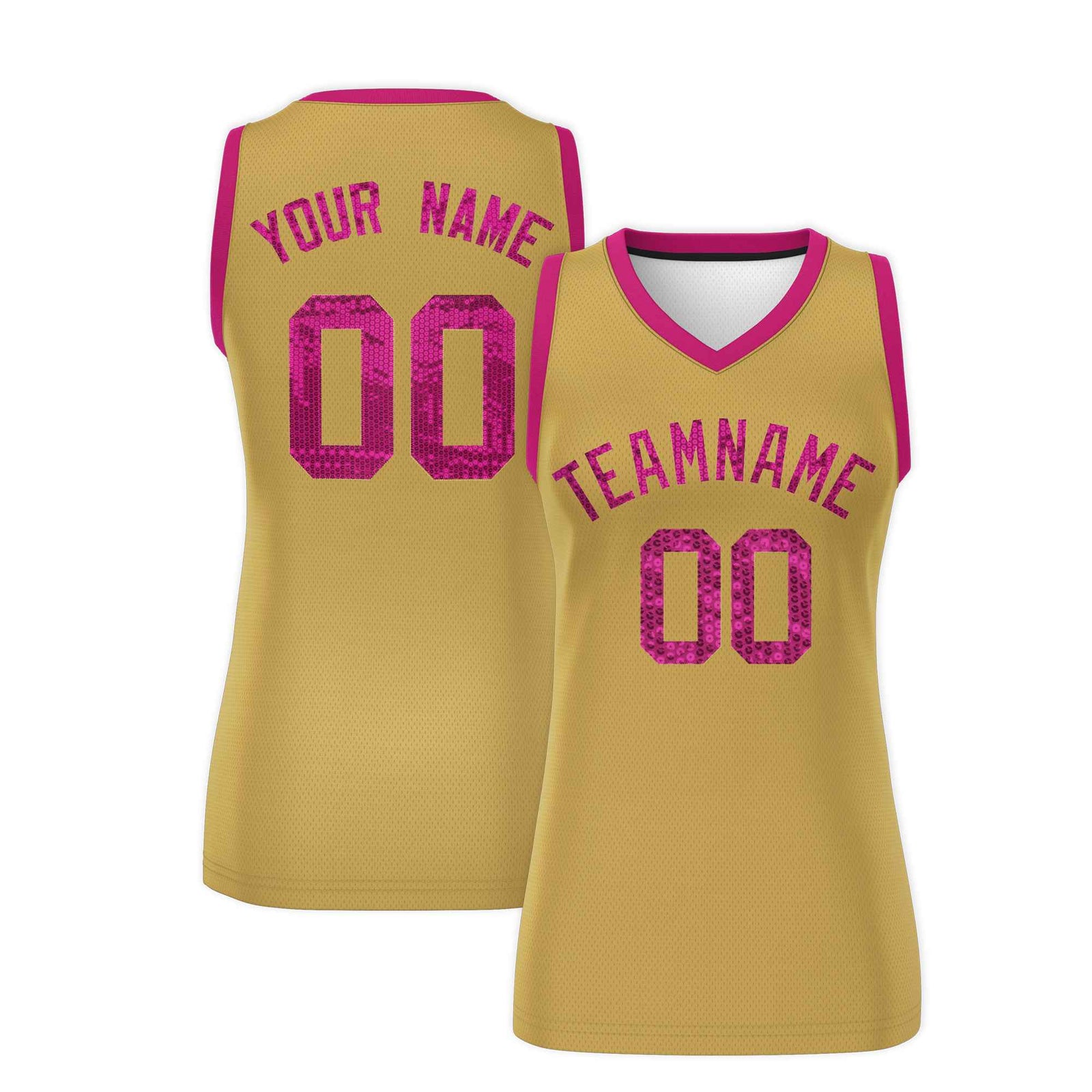 Custom Old Gold Pink Women Basketball Jersey Sequined Dress