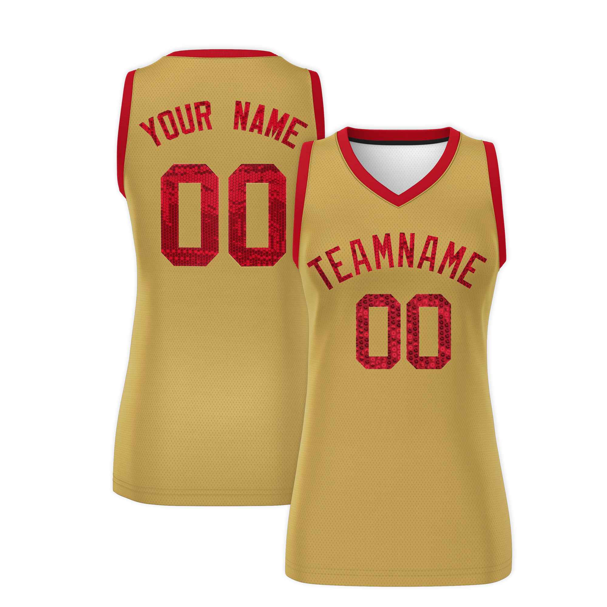 Custom Old Gold Red Women Basketball Jersey Sequined Dress