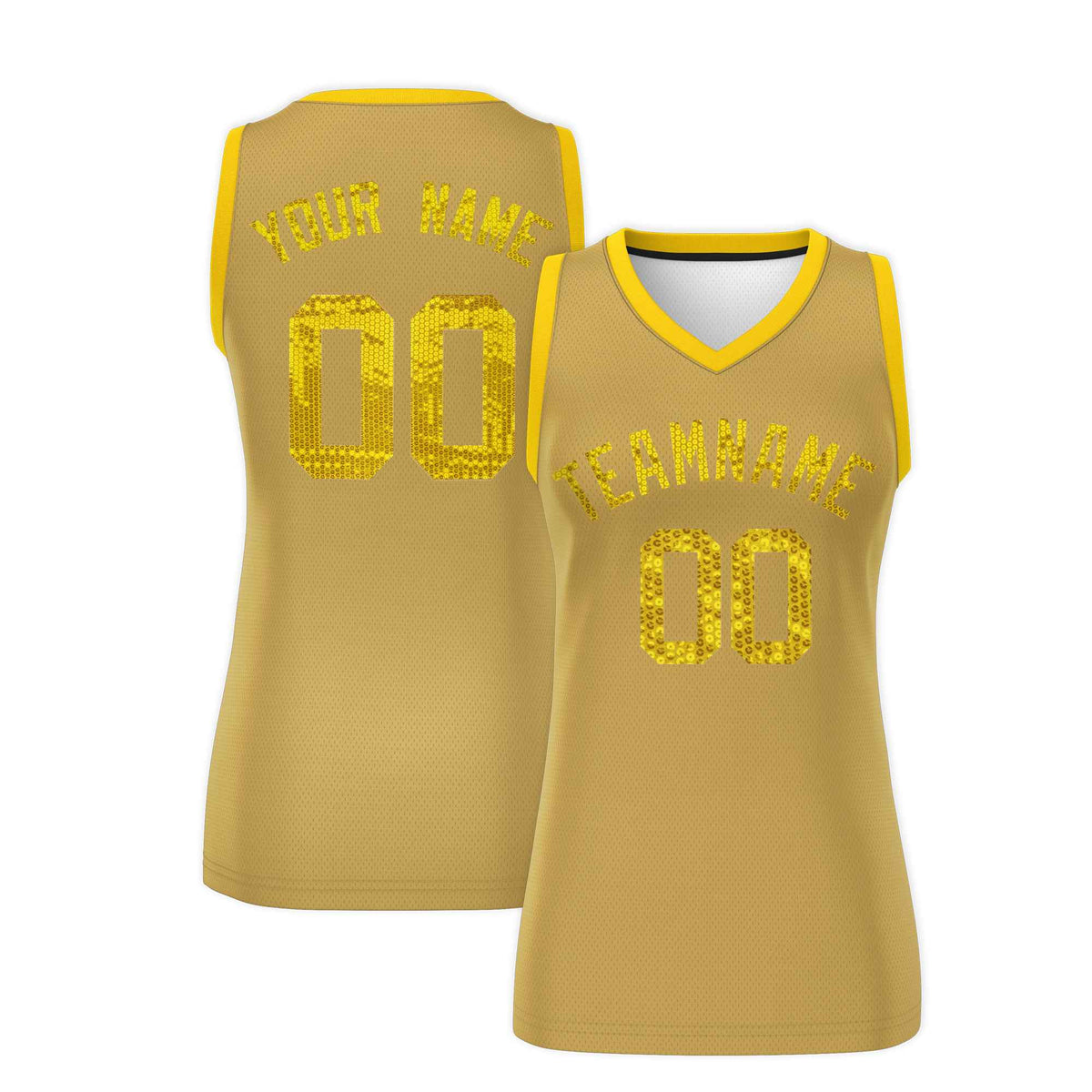 Custom Old Gold Gold Women Basketball Jersey Sequined Dress