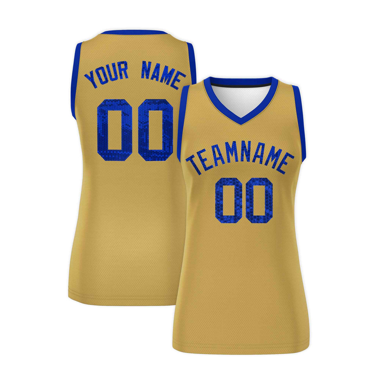 Custom Old Gold Royal Women Basketball Jersey Sequined Dress