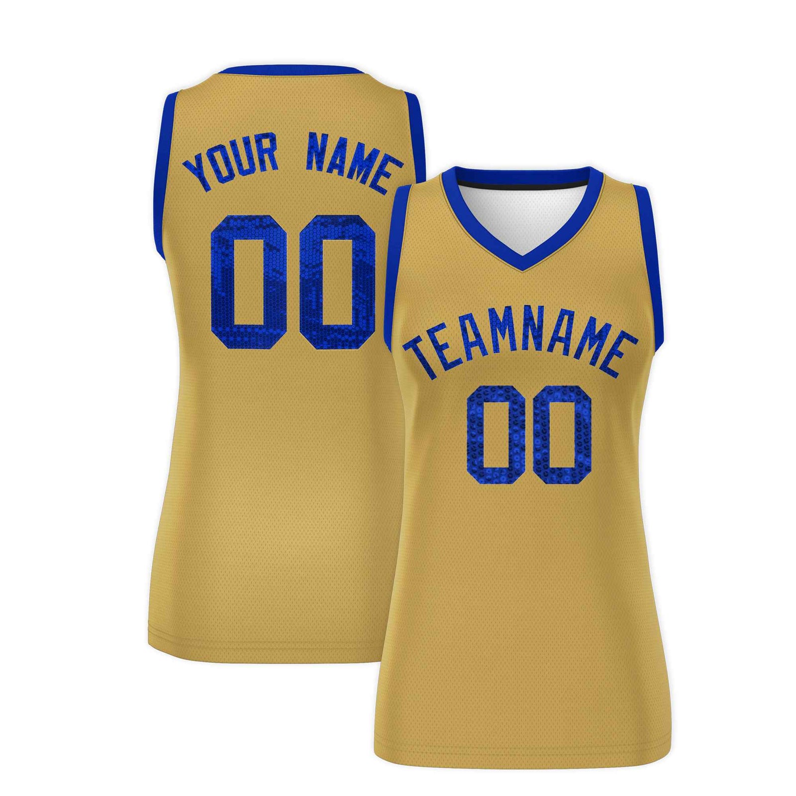 Custom Old Gold Royal Women Basketball Jersey Sequined Dress