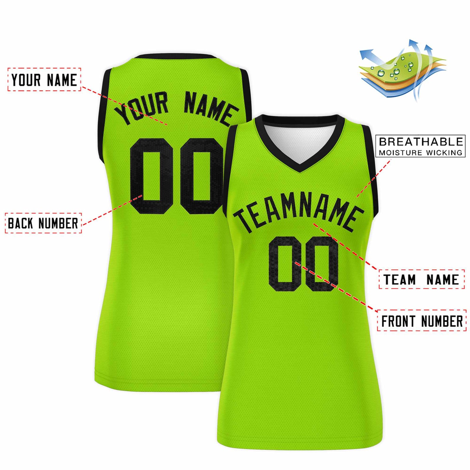 Custom Neon Green Black Women Basketball Jersey Sequined Dress