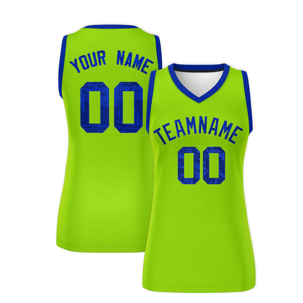 Custom Neon Green Royal Women Basketball Jersey Sequined Dress
