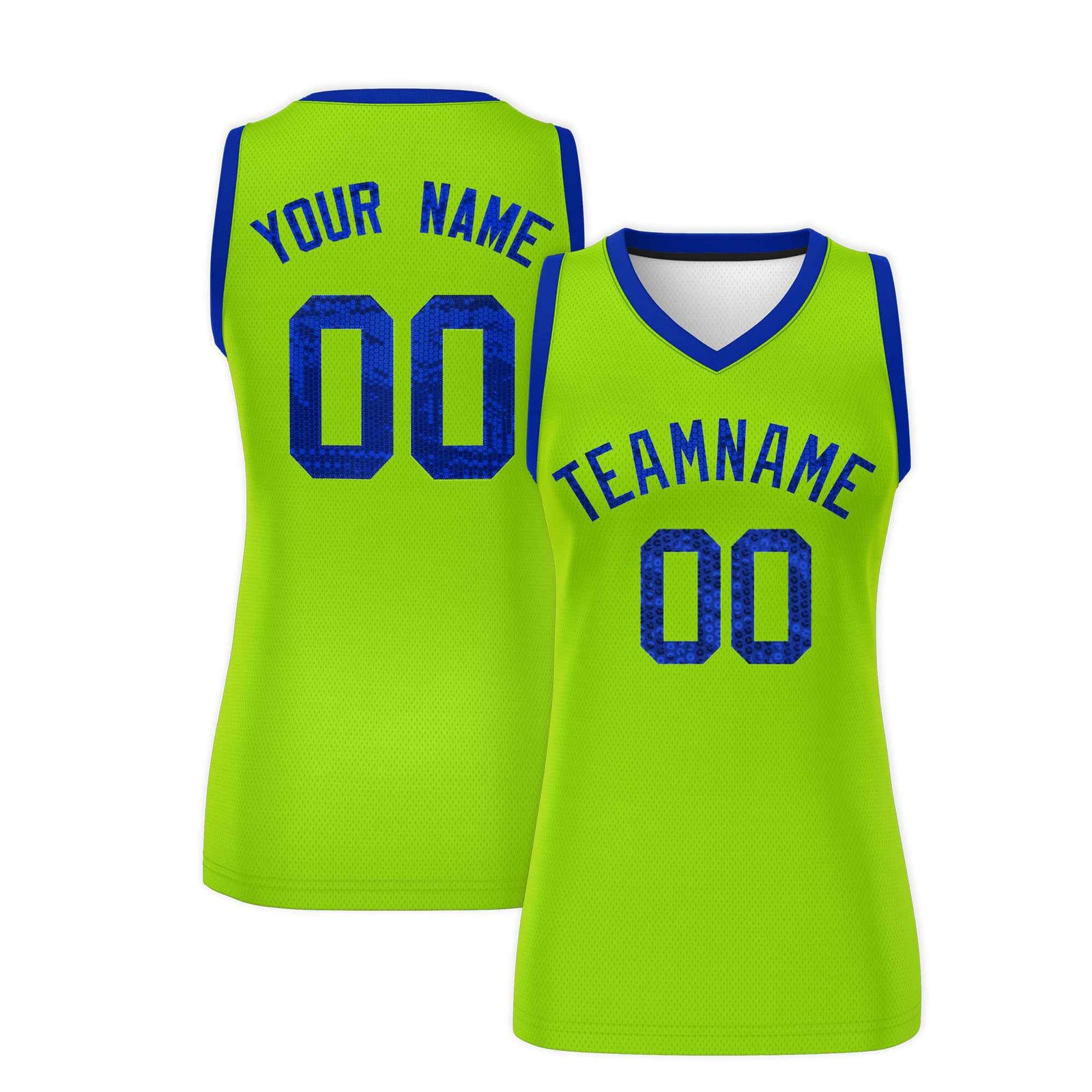 Custom Neon Green Royal Women Basketball Jersey Sequined Dress