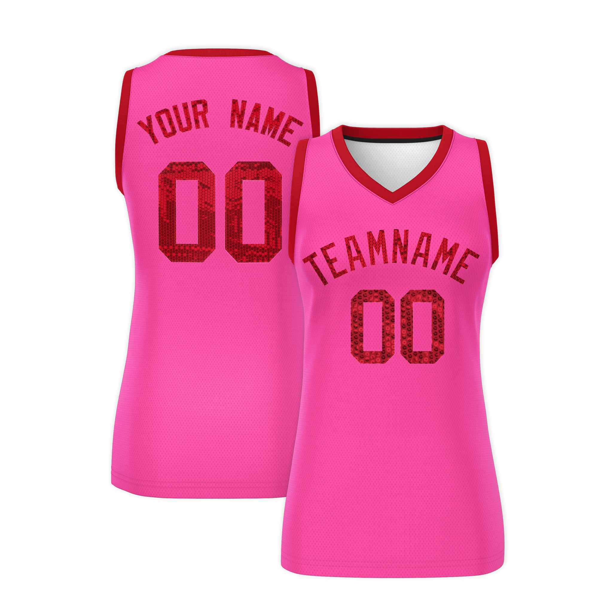 Custom Pink Red Women Basketball Jersey Sequined Dress