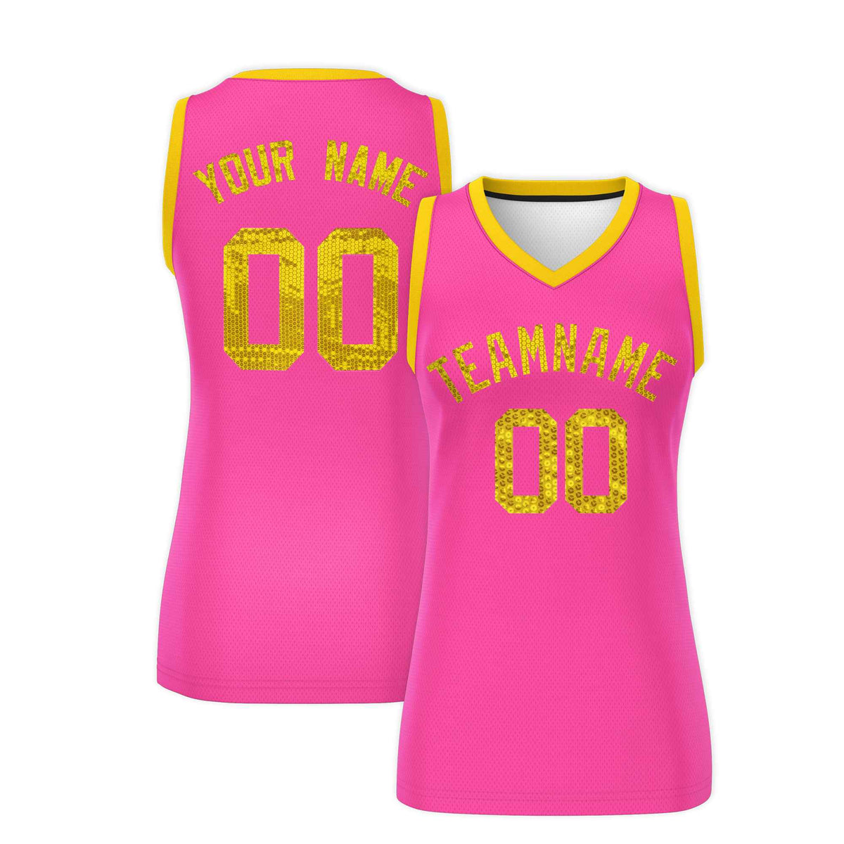 Custom Pink Gold Women Basketball Jersey Sequined Dress