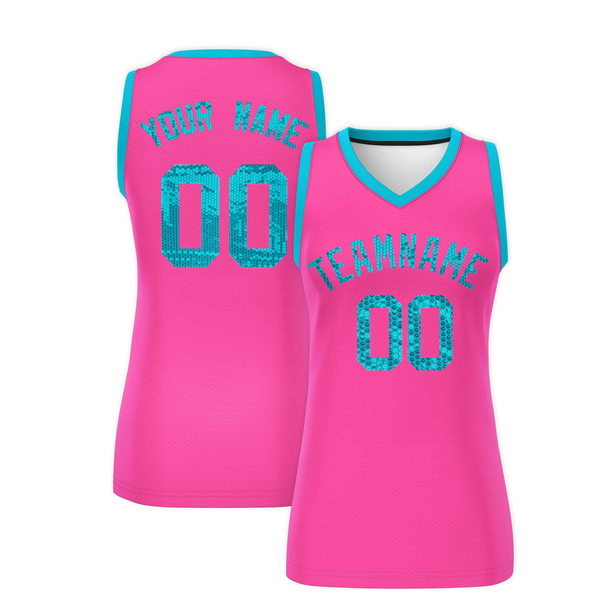 Custom Pink Sky Blue Women Basketball Jersey Sequined Dress