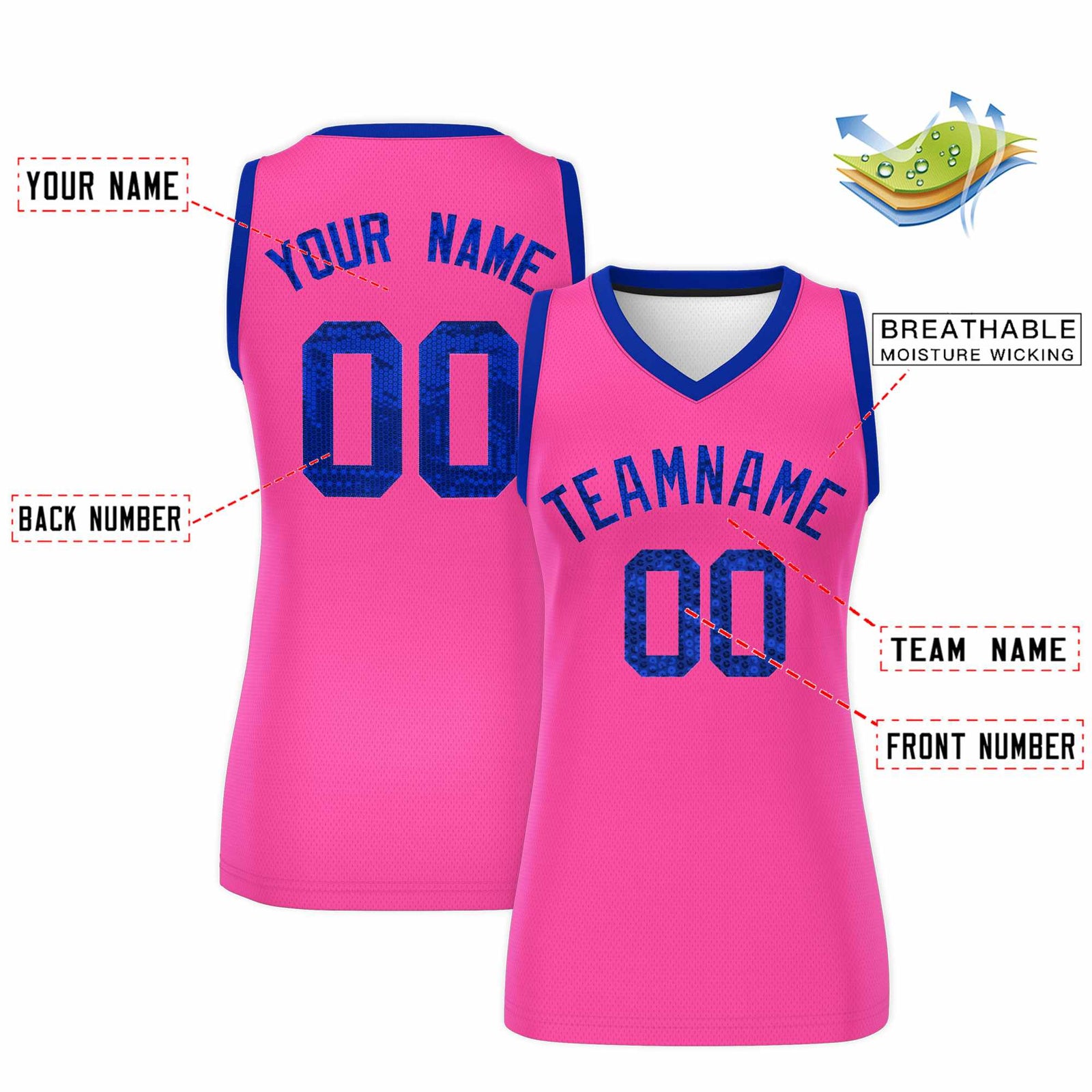 Custom Pink Royal Women Basketball Jersey Sequined Dress