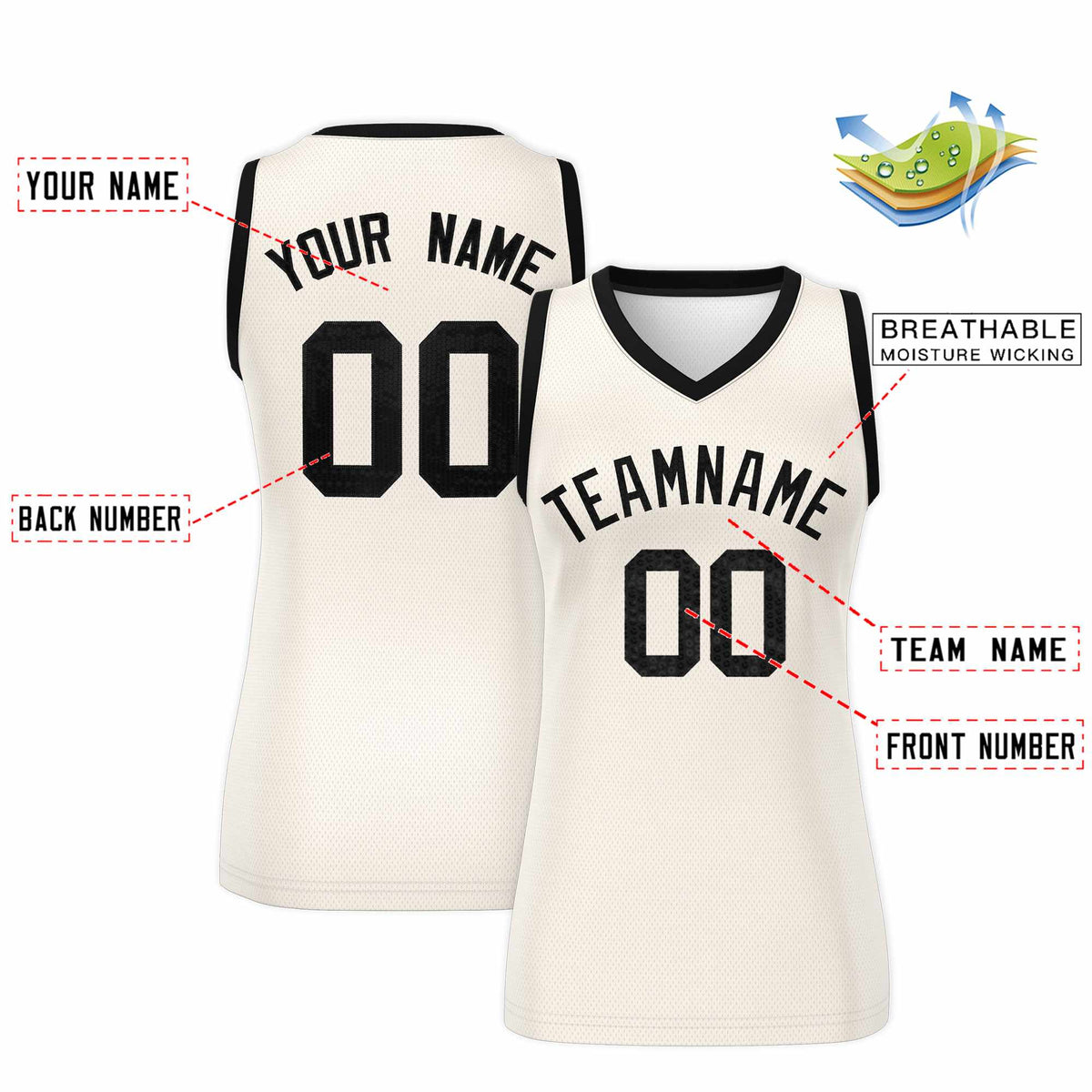 Custom Cream Black Women Basketball Jersey Sequined Dress