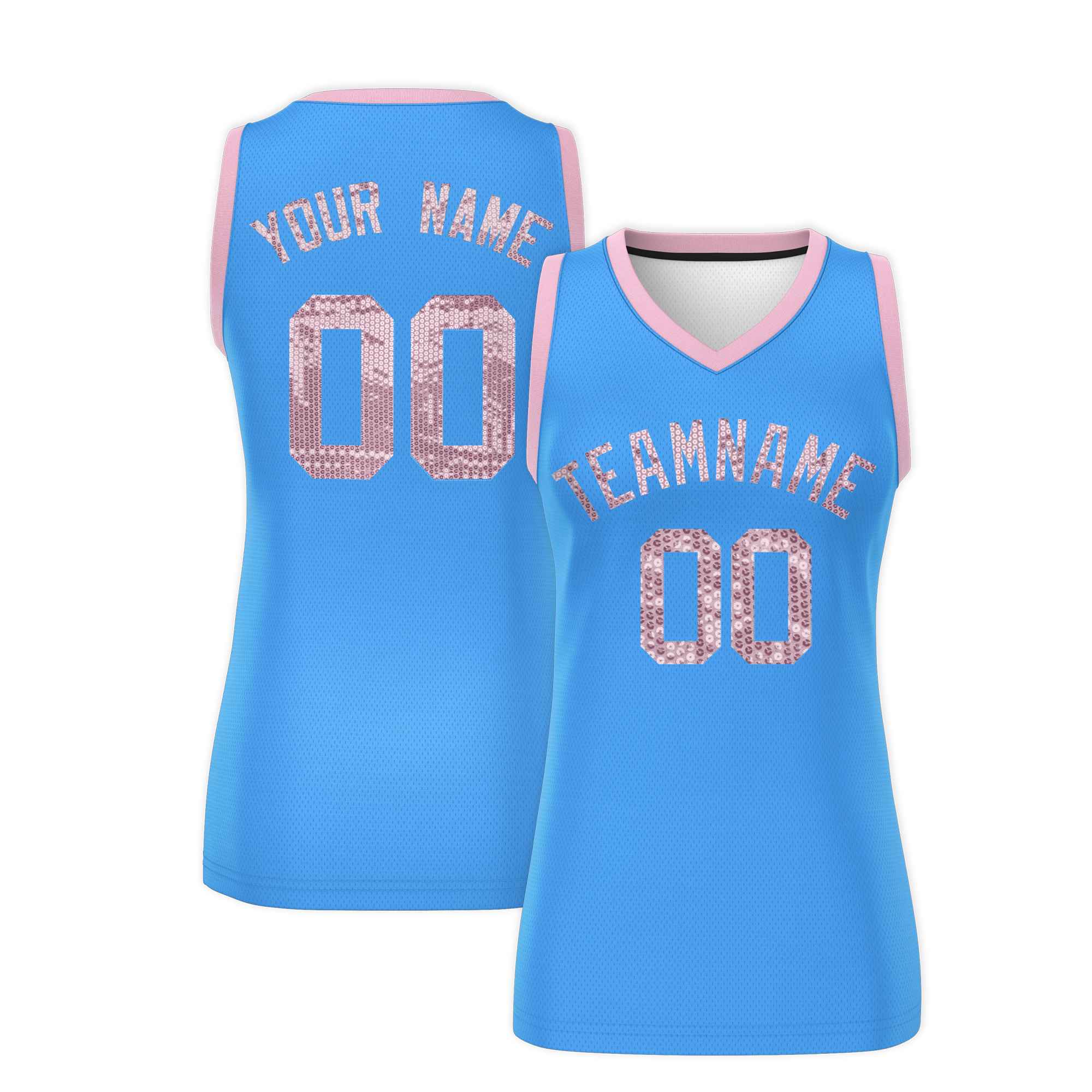 Custom Powder Blue Light Pink Women Basketball Jersey Sequined Dress