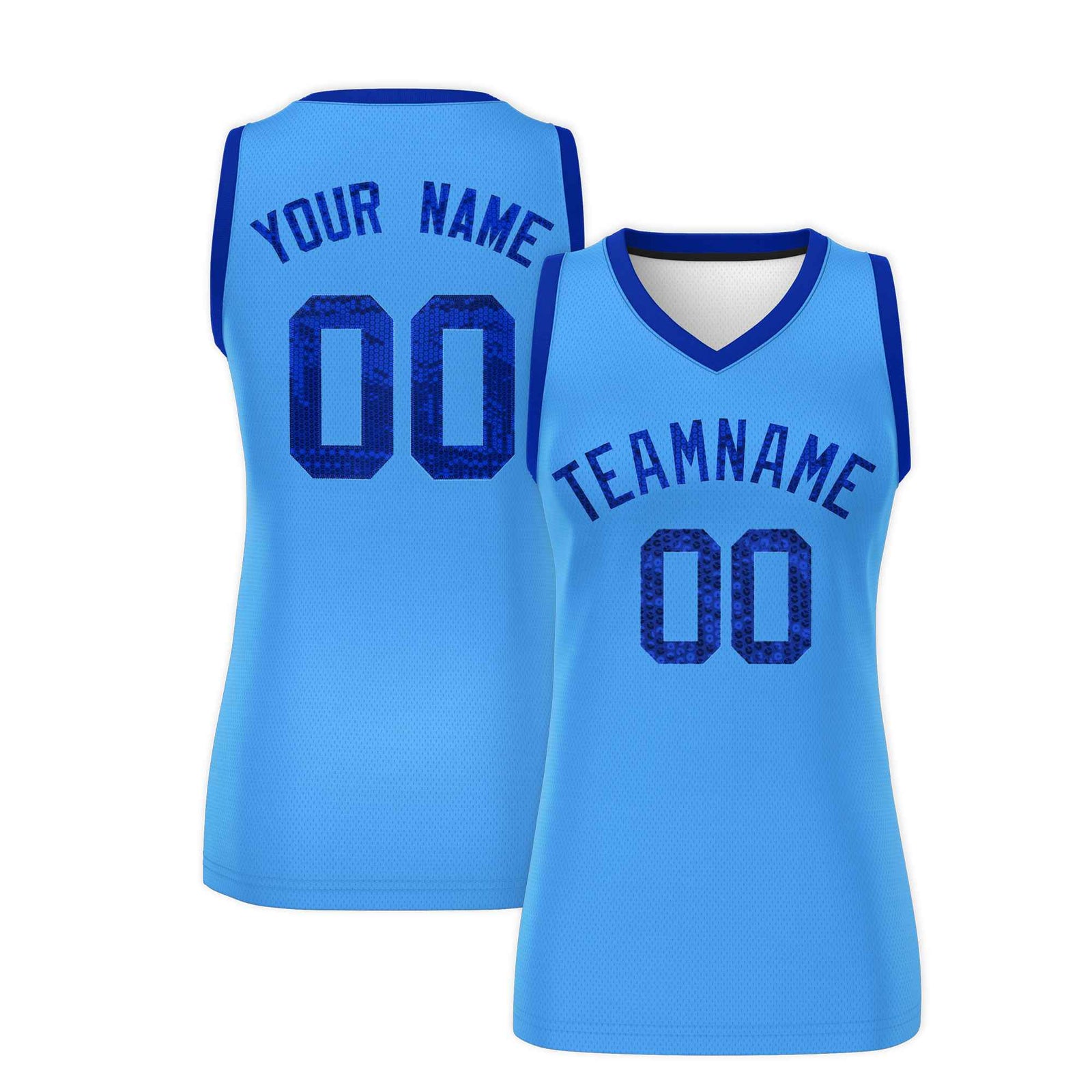 Custom Powder Blue Royal Women Basketball Jersey Sequined Dress
