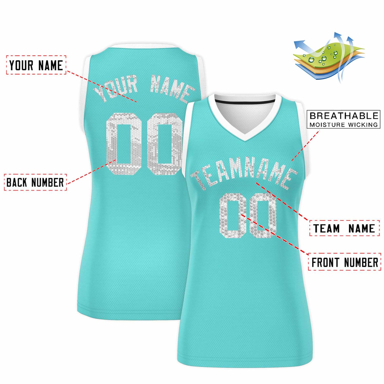 Custom Bright Green White Women Basketball Jersey Sequined Dress