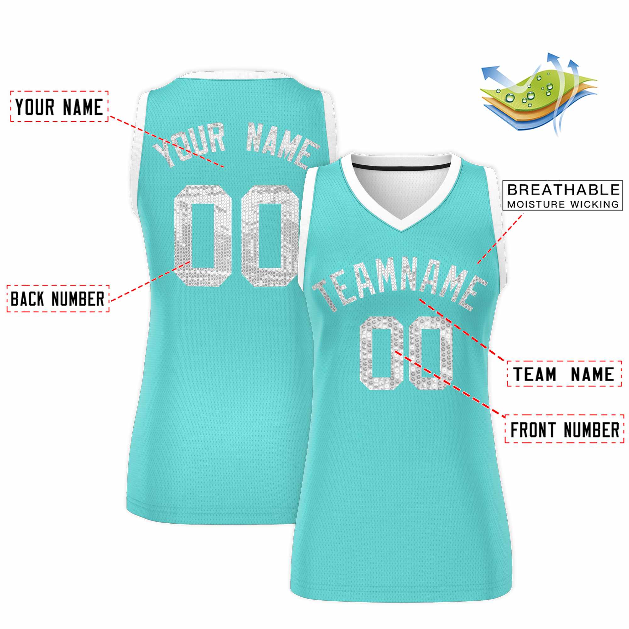 Custom Bright Green White Women Basketball Jersey Sequined Dress