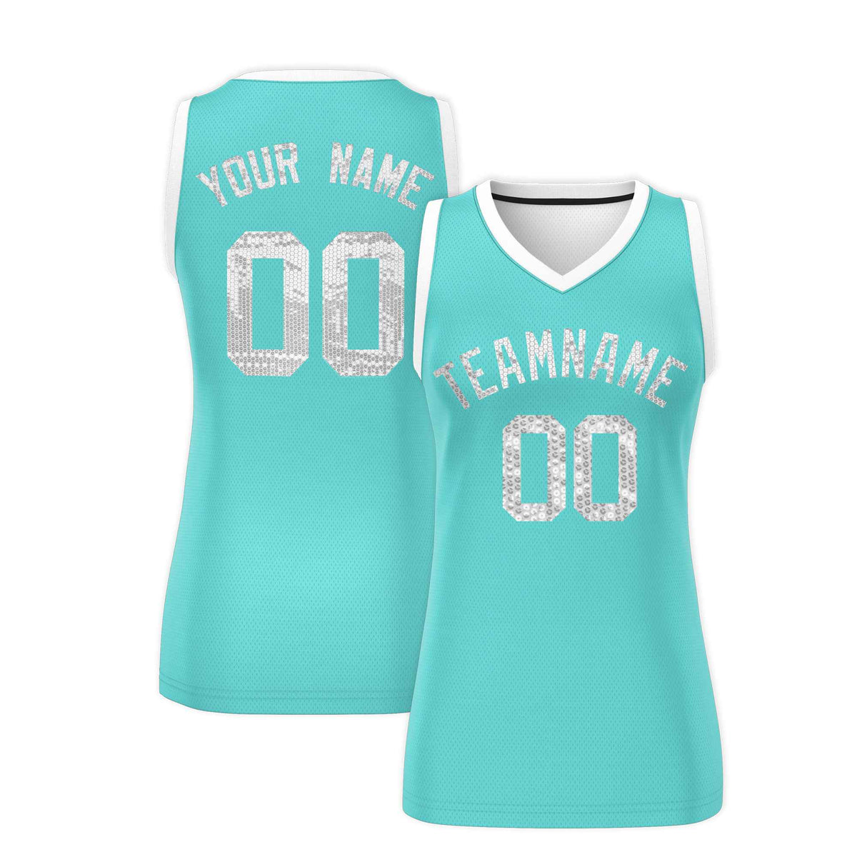 Custom Bright Green White Women Basketball Jersey Sequined Dress