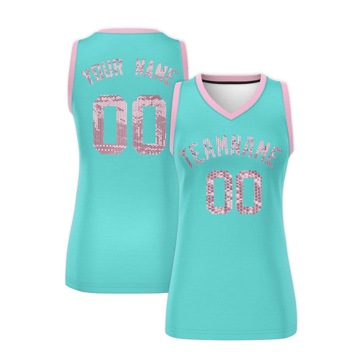 Custom Bright Green Light Pink Women Basketball Jersey Sequined Dress